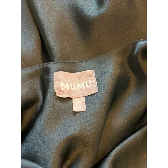 Show Me Your Mumu | Black Midi V Neck Satin Backless Halter Slip Dress | Large - Picture 15 of 16